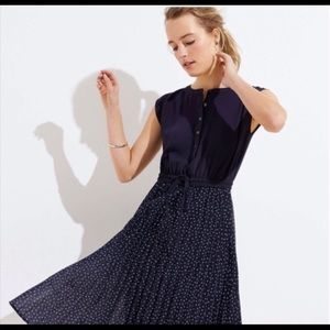 LOFT Mixed Media Pleated Midi Dress